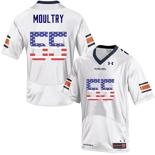 Men #55 T.D. Moultry Auburn Tigers USA Flag Fashion College Football Jerseys-White